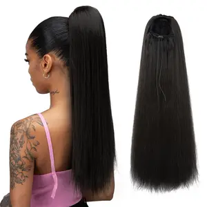 Long Straight Synthetic Ponytail Clip In Hair Extensions Drawstring Ombre Black Brown Extension Pony Tail Hairpiece for Women
