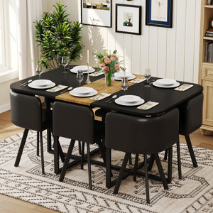 ชุดโต๊ะรับประทานอาหารสไตล์โมเดิร์น 7 ชิ้น พร้อมเก้าอี้หนัง PU สีดำ 6 ตัว เฟอร์นิเจอร์รับประทานอาหารที่เป็นมิตรกับสิ่งแวดล้อมและทนทานสำหรับพื้นที่ขนาดเล็ก - Product Image 2