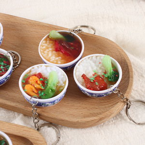 โมเดลชามข้าวจำลองขนาด 4 ซม., พวงกุญแจจานชามลายครามสีน้ำเงินและสีขาว, ของเล่นอาหารจีนจำลองขนาดเล็ก - Product Image 3