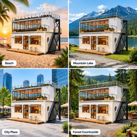 Café-restaurant-bar à deux étages en conteneur, avec façade vitrée, toit ouvert, structure modulaire préfabriquée, taille personnalisée, bâtiment commercial