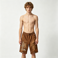 Shorts vintage délavés pour hommes, imprimé DTG Kornit, motif cactus du désert, style western, franges usées, marron, décontractés