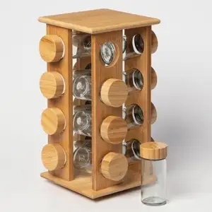 4-слойная бамбуковая стойка для приправ, вращающаяся деревянная крышка, бутылка для специй, Бамбуковая стойка для кухни, ресторан, стойка для специй