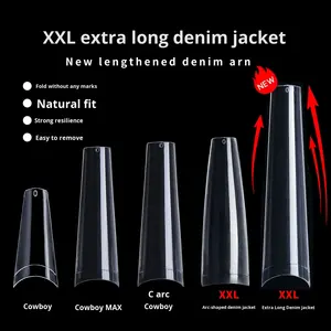 Extra largo punta plana Denim cuadrado lujo cubierta completa Nail Art francés <span class=keywords><strong>uñas</strong></span> postizas 504 pegatinas sin costuras aplicación dedos - Product Image 4