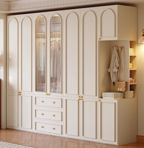 Armoire convertible sur mesure pour chambre à coucher, usage domestique, style moderne minimaliste crème, portes coulissantes en panneaux <span class=keywords><strong>OSB</strong></span> ENF du sol au plafond - Product Image 2
