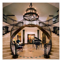 Escalier Courbé Décoratif pour Villa de Luxe, Style Européen, Designs d'Escaliers Doubles Courbes avec Rampe en Fer Forgé