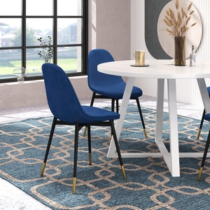 Ensemble de salle à manger rond Evatt 5 pièces, table ronde à chevalet avec 4 chaises élégantes, bleu - Product Image 4