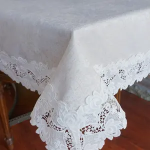 Toalha de mesa de renda de poliéster, bordado quadrado para casamento