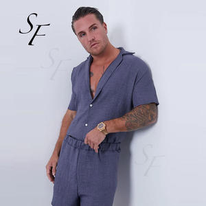 Logo personalizzato di alta qualità <span class=keywords><strong>In</strong></span> lino blu medio stile Resort <span class=keywords><strong>In</strong></span> una vestibilità rilassata <span class=keywords><strong>con</strong></span> pantaloncini da uomo traspiranti <span class=keywords><strong>con</strong></span> cintura elasticizzata - Product Image 3