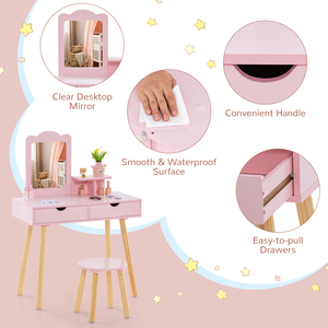 Table <span class=keywords><strong>de</strong></span> toilette pour enfants, <span class=keywords><strong>chaise</strong></span> <span class=keywords><strong>de</strong></span> coiffeuse pour petite fille <span class=keywords><strong>de</strong></span> plus <span class=keywords><strong>de</strong></span> 3 ans, ensemble <span class=keywords><strong>de</strong></span> coiffeuse princesse avec miroir rose G-06-1 - Product Image 6