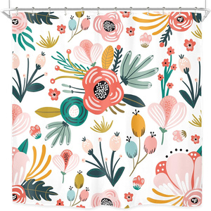 <span class=keywords><strong>Rideau</strong></span> de <span class=keywords><strong>douche</strong></span> à fleurs roses pour salle de bain aquarelle fleur colorée tissu imprimé feuilles tropicales Polyester <span class=keywords><strong>rideau</strong></span> de bain imperméable - Product Image 1