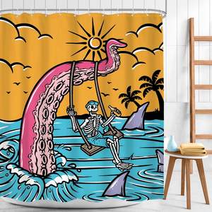 Vintage Romantic Gothic Skull Skeleton <b>Shower</b> <b>Curtain</b> <b>Funny</b> Spooky Black Rose Retro Floral Plant Retro Style Home Decor Hooks - Product Image 2