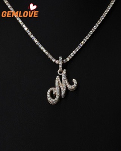 Collier initial en or massif 9K-18K de qualité supérieure, pendentif en diamant naturel et cultivé en laboratoire, ensemble de bijoux fins de luxe - Product Image 2