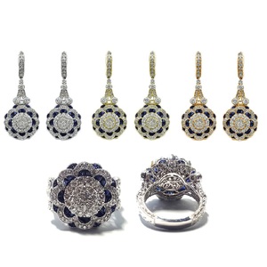 Manilai — boucles d'oreilles en forme de fleur de saphir bleu, bijoux de princesse, en or blanc, en diamant naturel, décor artistique Antique, Vintage 18k - Product Image 4