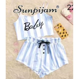 Set Pigiama Estivo in Pura Seta Suzhen 100% con Canotta e Pantaloncini XXL Modello 2245 Senza Maniche Stampa a Righe Americana Morbido Confortevole Fresco - Product Image 6