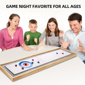 Cadeau pour enfants et adultes Jeu de plateau de jeu de table 2 en 1 en bois massif Mini shuffleboard et curling avec 8 rouleaux - Product Image 5