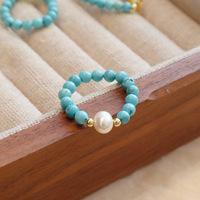 Anneaux de perles d'eau douce turquoise en pierre naturelle Anneaux extensibles