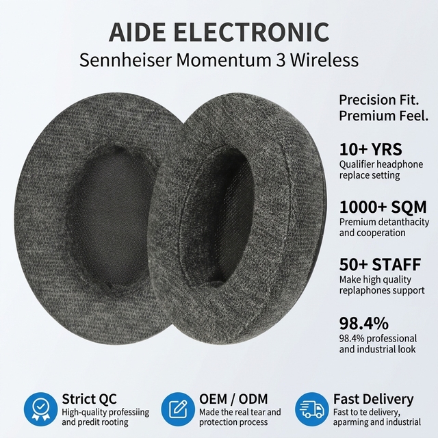 Replacement Earpads for Sennheiser Momentum 3 Wireless Headphones.Mesh Cloth Memory Foam for Extra Comfort Headphone Accessories