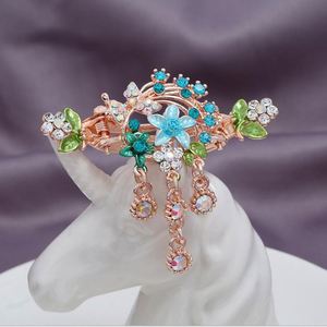 Pince à cheveux rétro pour femme, style vintage, avec fleur peinte et strass, bijou pour cheveux - Product Image 4