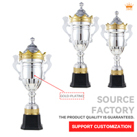 Vente chaude Grand Argent Trophées Coupe Récompenses Souvenir Cadeau Couronne Cap Double Argent Oreilles Métal Artisanat Trophée Noir Base Trophée