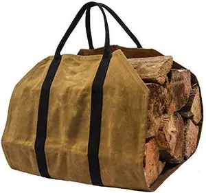 Waterproof Fireplace Storage Organizer Waxed Canvas Firewood Holder Log Carrier Firewood Tote Bag