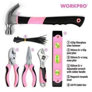 WORKPRO 103pcs Hand <strong>Tool</strong> <strong>Set</strong> with Easy Carrying Round Pouch <strong>Pink</strong> Lady <strong>Tool</strong> Kit <strong>Set</strong> - Product Image 3