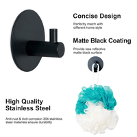 Crochet de porte en acier inoxydable crochet de serviette noir crochets muraux auto-adhésifs pour accessoires de salle de bain de cuisine