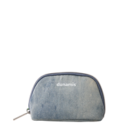 Pochette de maquillage portable en denim de coton lavé à paillettes, style cowboy, douce au toucher, forme demi-lune avec fermeture éclair