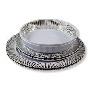 Juego de cena de melamina entrelazada a rayas negras y doradas 2025, <span class=keywords><strong>vajilla</strong></span> duradera elegante de <span class=keywords><strong>12</strong></span> <span class=keywords><strong>piezas</strong></span> para el hogar y la fiesta - Product Image 6