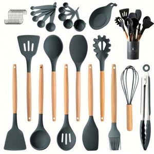 Lot de 24 ustensiles de cuisine en silicone et bois antiadhésifs résistants à la chaleur, marque privée, vente en gros - Product Image 4