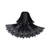 Robe de matin élégante en dentelle pour femme, col en V, longueur cheville, manches longues, coupe ample, perlée, anti-plis, Abaya musulmane pour le Moyen-Orient