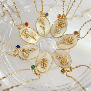 Kalung Batu Ulang Tahun Desain Indah Wanita, Kalung Bunga Bulan Desember Antik