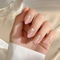 Y152 Vente en gros Faux ongles à presser French Cat Eyes rose clair, forme amande moyenne, réutilisables, en acrylique, pour fête, lot de 10 pièces