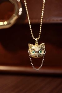 Xinfly Bijoux Personnalisés Accessoires de Mode Pendentif et Broche en Or Fin 18K Forme Chat Émeraude Naturelle - Product Image 5