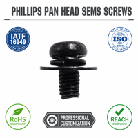Fabricant chinois de boulons combinés à tête cylindrique Phillips M5 M6 en acier au carbone, finition oxyde noir, fixation SEMS pour équipement d'ingénierie