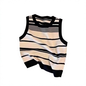 French-style Sweet Striped Sleeveless O-Neck Polyester Viscose Knit <strong>Top</strong> for <strong>Women</strong> 2026 Summer New Short Casual <strong>tank</strong> <strong>Top</strong> - Product Image 2