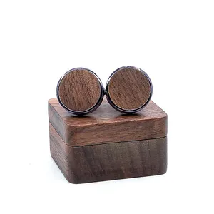 Offre Spéciale personnalisé gravure blancs bouton de manchette présentoir boutons de manchette pour hommes boîte en bois noyer bois Zircon bois noir cadeaux 50 pièces