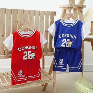 Nouvel ensemble de sport décontracté d'été pour garçons, style basketball, deux pièces à manches courtes pour enfants - Product Image 5