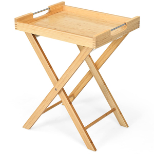 Bandeja para <span class=keywords><strong>TV</strong></span>, mesa auxiliar plegable de bambú con asas de acero, mesa portátil de madera para aperitivos, bandejas plegables de bambú para <span class=keywords><strong>TV</strong></span> para comer - Product Image 2