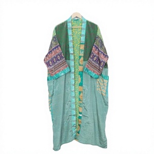Camisón Largo Informal de Verano para Mujer, con Cuello en V, Cierre con Cordón, Transpirable, Estampado Verde Turquesa - Product Image 1