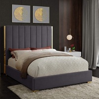 Cadre de lit matelassé en velours, literie en métal doré poli et au design moderne, plateforme grande taille, king size
