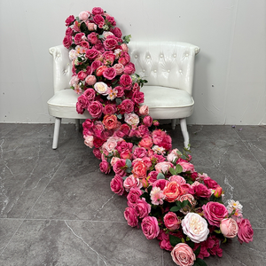 Runner Floreale Personalizzato OEM con <span class=keywords><strong>Rose</strong></span> Artificiali in Seta Rosa Intenso per Matrimoni Autunnali - Product Image 3
