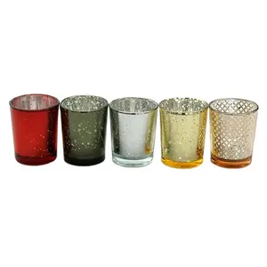Wholesale 14 oz color changing glass candle holder with lid iridescent candle jar