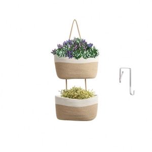 Support mural suspendu pour plantes, <span class=keywords><strong>grand</strong></span>, style bohème, en fer <span class=keywords><strong>tressé</strong></span> et rotin, avec crochets, pour plantes artificielles, idéal pour jacinthes et autres plantes. - Product Image 2