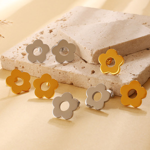 Flower <b>Stud</b> Earrings Gold <b>Silver</b> Stainless Steel Everyday Wear Women's Fashion Jewelry EH1325 - Product Image 2