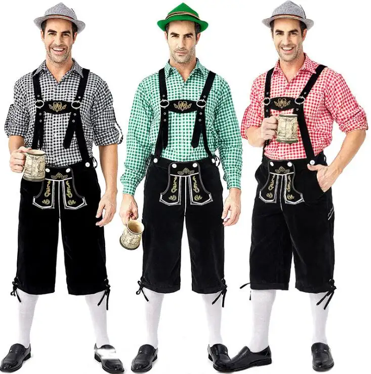ecowalson 2019 Men Oktoberfest Letherhosen German Guys Bavarian Traditional Outfit Adults Halloween Costume
