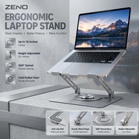 Support d'ordinateur portable rotatif à 360 degrés ZENO pour ordinateur portable de 16 pouces, support PC inclinable et réglable en hauteur, rehausseur en acier LX101