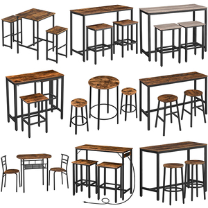 مجموعة طاولة طعام بالجملة مع 2 مقعد طاولة مربعة من الخشب على الطراز الصناعي مع 2 مقعد معدني مجموعة طاولة حانة - Product Image 1