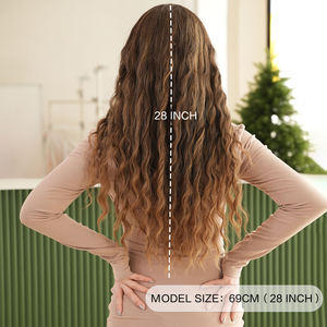 Parrucca a Macchina con Frangia Lunga Ondulata Ombre Marrone <span class=keywords><strong>Chiaro</strong></span> Parrucca Naturale Riccia Sintetica per Donne Peluca Sintetica per Uso Quotidiano - Product Image 4