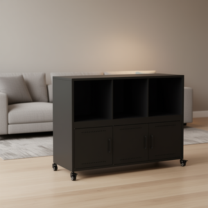 Black Rectangular <b>Sideboard</b> Medium Size Living Room Cabinet Cold-Rolled Steel <b>Storage</b> Industrial Design Modern Furniture - Product Image 2