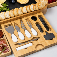 Ensemble de planches à charcuterie en bambou de qualité supérieure avec plateaux coulissants, ardoise, 4 couteaux à fromage, bols en céramique, logo personnalisé, cadeau